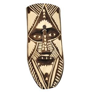 Vintage Hand Carved Wooden African Polynesian Tribal Mask 12" Ethnic Decor
